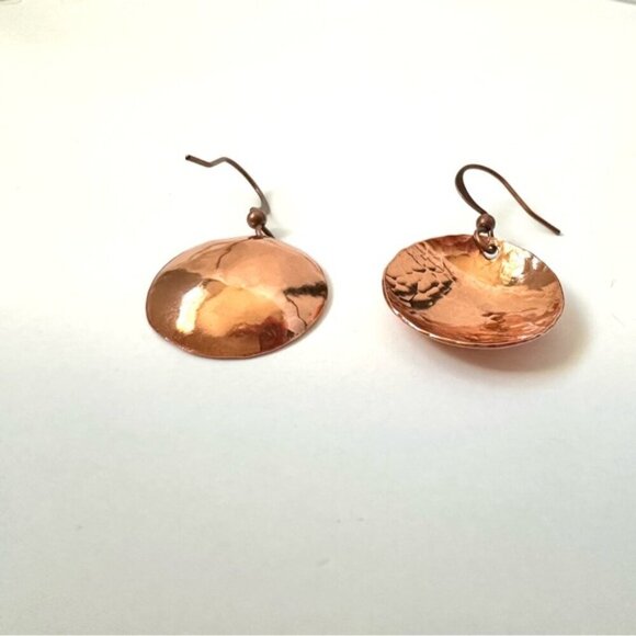 Hammered Copper Disc Drop Earrings - Picture 2 of 6
